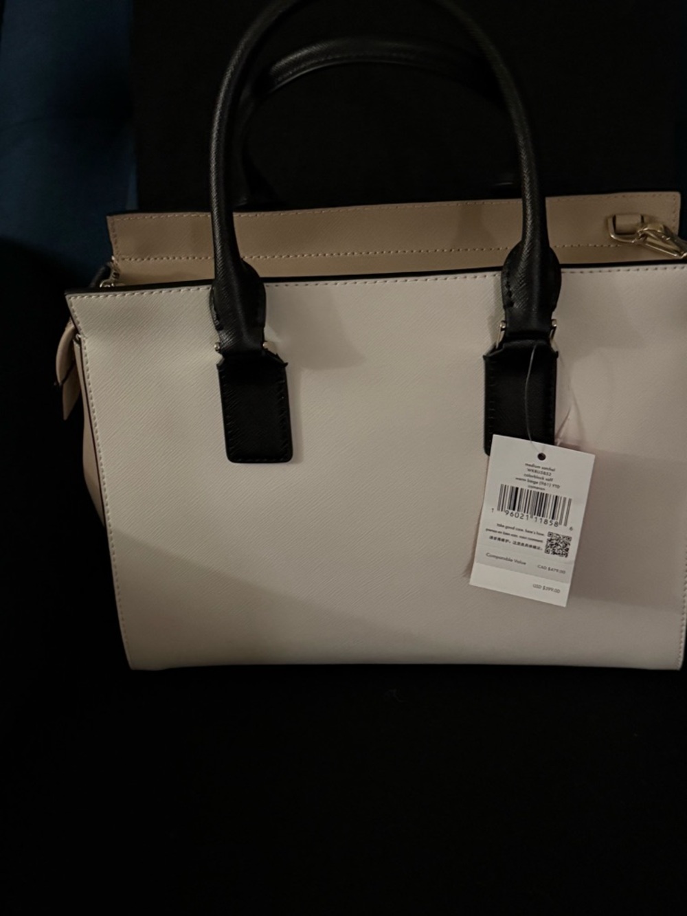 Kate Spade Colorblock Leather Satchel - White and Beige with Black Trim - Picture 2 of 4